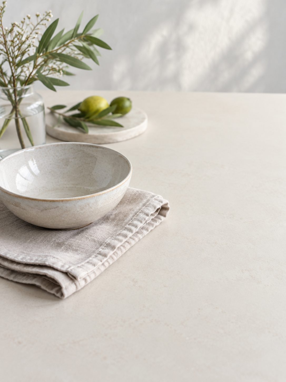 A bowl and linen with open space for notes