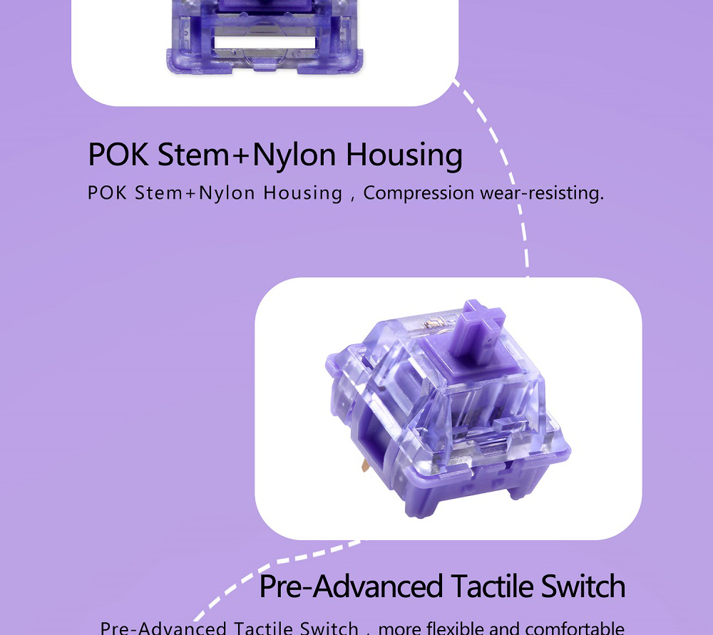 Produktbild von CIY Asura Switch – 110 Stück, Pre-Advanced Tactile, 50g, Long Spring, PC/POK/Nylon, Geschmiert, 50 Mio. Klicks – Für Gaming-Tastaturen